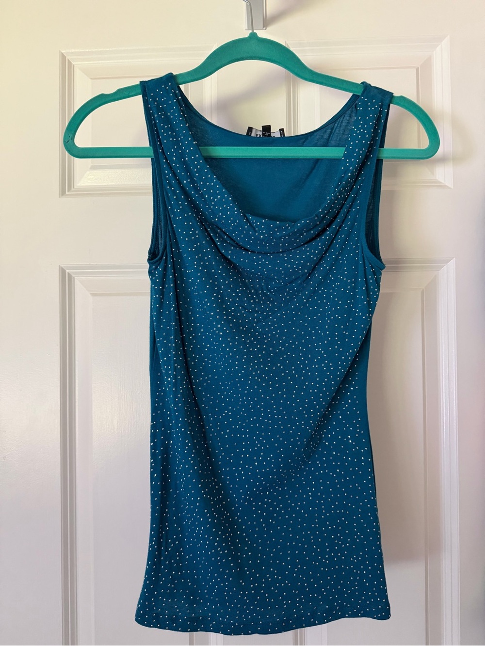 Express Teal Cowl Neck Tank Top with Subtle Sparkle